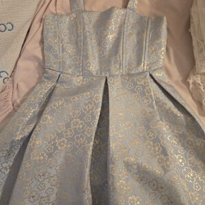 Elegant Blue and Gold Floral Kids Dress